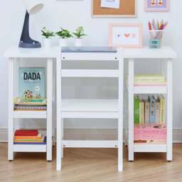 Teamson Kids 4 Shelf White Wooden Desk and Chairs Set - Size: 64.8 x 44.5 x 101.6cm - Wilko