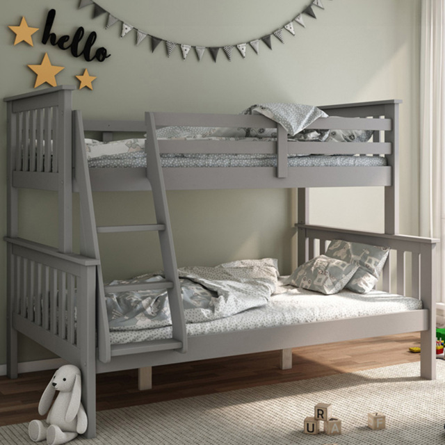 Carra Triple Sleeper Grey Bunk Bed with Memory Foam Mattresses - Size: Single + Small Double - Bedmaster - Wilko - image 1