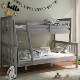 Carra Triple Sleeper Grey Bunk Bed with Memory Foam Mattresses - Size: Single + Small Double - Bedmaster - Wilko - thumbnail 1