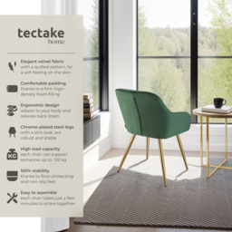 tectake Marilyn Dark Green and Gold Quilted Velvet Chair - Size: Single - Wilko - thumbnail 4
