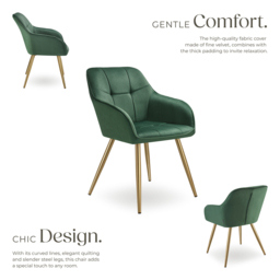 tectake Marilyn Dark Green and Gold Quilted Velvet Chair - Size: Single - Wilko - thumbnail 5