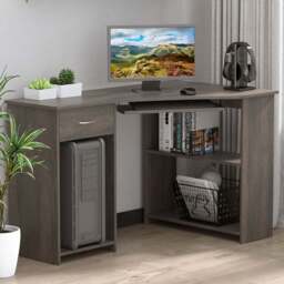 Portland 2 Shelf L-Shaped Corner Computer Desk Grey - Size: 120 x 70 x 75cm - Wilko