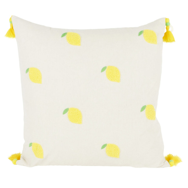 Limona Embroidered Cushion - White and Yellow - Wilko - image 1