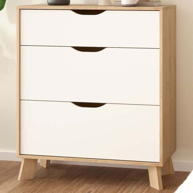 Furniture To Go Ikast 3 Drawer Brown and White Chest of Drawers - Wilko - image 1