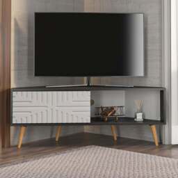 Decorotika Mora Single Sliding Door Bendire and White Corner TV Unit - Size: 54 x 140 x 45cm - Multi - Wilko