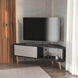 Decorotika Mora Single Sliding Door Bendire and White Corner TV Unit - Size: 54 x 140 x 45cm - Multi - Wilko - thumbnail 4