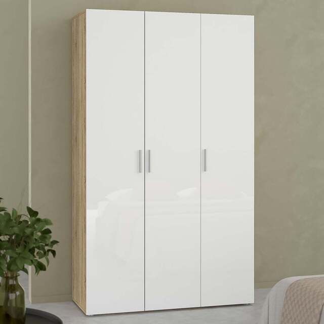 Florence 3 Door Oak and White High Gloss Wardrobe - Furniture to Go - Wilko - image 1