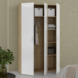 Florence 3 Door Oak and White High Gloss Wardrobe - Furniture to Go - Wilko - thumbnail 7