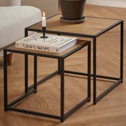 Furniture To Go Seaford Black Metal Nest of Tables with Oak Top - Wilko