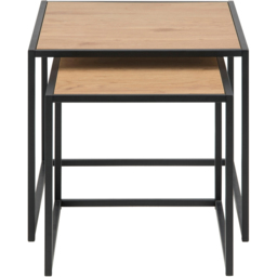 Furniture To Go Seaford Black Metal Nest of Tables with Oak Top - Wilko - thumbnail 4
