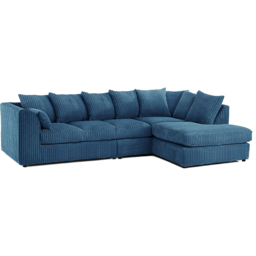 Luxor 4 Seater Marine Blue Jumbo Cord Right Hand Facing Scatter Back L Shaped Corner Sofa Set - Wilko - thumbnail 3