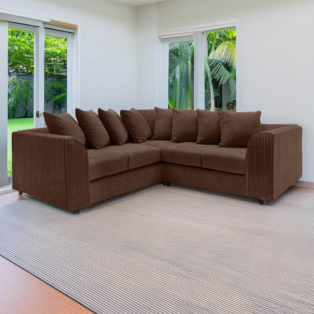 Luxor 5 Seater Chocolate Jumbo Cord Scatter Back L Shaped Corner Sofa Set - Brown - Wilko - image 1