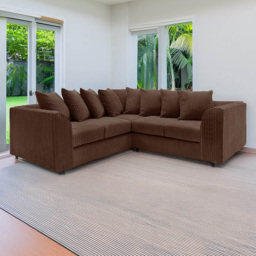 Luxor 5 Seater Chocolate Jumbo Cord Scatter Back L Shaped Corner Sofa Set - Brown - Wilko - thumbnail 1