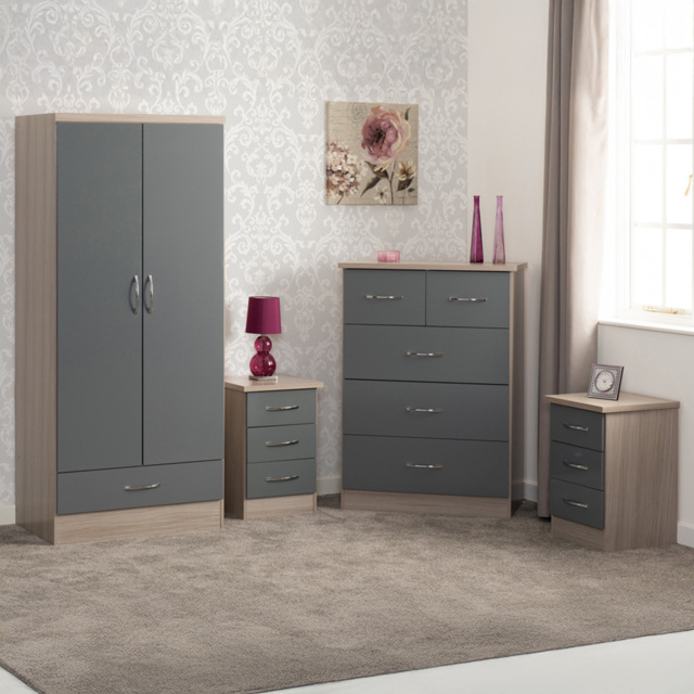 Seconique Nevada Grey and Light Oak Effect 4 Piece Bedroom Furniture Set - Wilko - image 1