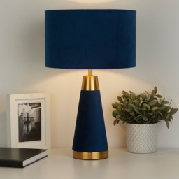 Lighting Collection Satin Brass Table Lamp with Blue Velvet Shade - Size: 48.5 x 30 x 30cm - Wilko - thumbnail 3