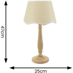 ValueLights Victoria Linen Scallop White Edge Shade Light Wood Table Lamp - Cream - Wilko - thumbnail 7