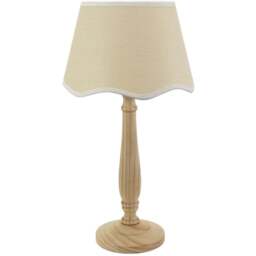 ValueLights Victoria Linen Scallop White Edge Shade Light Wood Table Lamp - Cream - Wilko