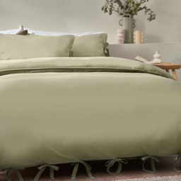 Yard Mallow Bow Tie King Size Soft Sage Duvet Set - Green - Yard Living - Wilko - thumbnail 3