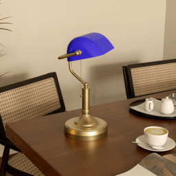 Portland Blue and Antique Bronze Banker's Table Lamp - Size: 39 x 17.5 x 27.5cm - Wilko - thumbnail 4