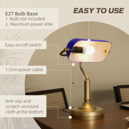 Portland Blue and Antique Bronze Banker's Table Lamp - Size: 39 x 17.5 x 27.5cm - Wilko - thumbnail 7