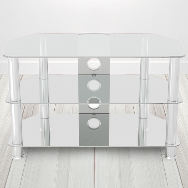 AVF Classic 2 Shelf Clear and Chrome Glass Corner TV Unit with Cable Management - AVF Group Ltd - Wilko - image 1