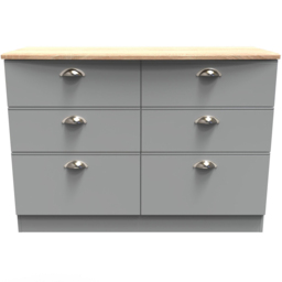 Crowndale Victoria 6 Drawer Dusk Grey and Oak Wide Midi Chest of Drawer - Wilko - thumbnail 3