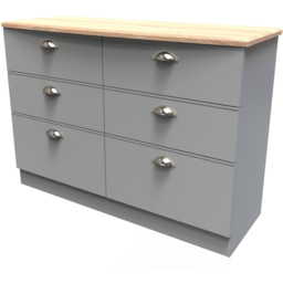 Crowndale Victoria 6 Drawer Dusk Grey and Oak Wide Midi Chest of Drawer - Wilko - thumbnail 5