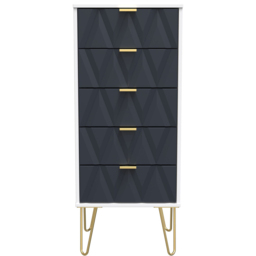 Crowndale Diamond 5 Drawer Indigo Matt and White Tall Bedside Cabinet Ready Assembled - Indigo Matt & White - Wilko - thumbnail 7