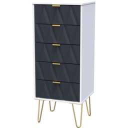 Crowndale Diamond 5 Drawer Indigo Matt and White Tall Bedside Cabinet Ready Assembled - Indigo Matt & White - Wilko - thumbnail 4