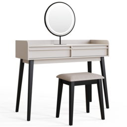 GFW Phoebe 2 Drawer Beige and Black Dressing Table and Stool Set with LED Mirror - Size: 79 x 100 x 38cm - White - Wilko - thumbnail 4