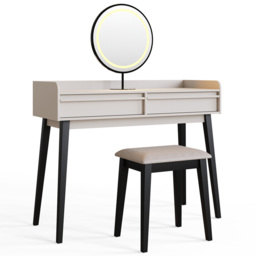 GFW Phoebe 2 Drawer Beige and Black Dressing Table and Stool Set with LED Mirror - Size: 79 x 100 x 38cm - White - Wilko - thumbnail 3