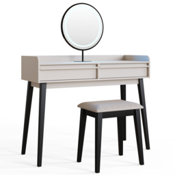 GFW Phoebe 2 Drawer Beige and Black Dressing Table and Stool Set with LED Mirror - Size: 79 x 100 x 38cm - White - Wilko - thumbnail 5