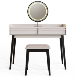 GFW Phoebe 2 Drawer Beige and Black Dressing Table and Stool Set with LED Mirror - Size: 79 x 100 x 38cm - White - Wilko - thumbnail 7