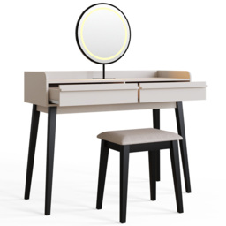 GFW Phoebe 2 Drawer Beige and Black Dressing Table and Stool Set with LED Mirror - Size: 79 x 100 x 38cm - White - Wilko - thumbnail 6
