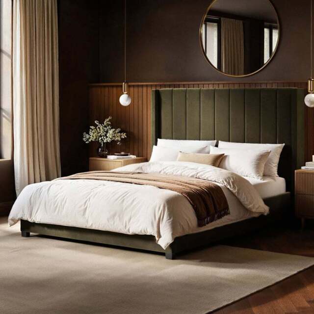 Flair Tiggy King Size Khaki Velvet Ottoman Bed with Winged Headboard - Green - Wilko - image 1