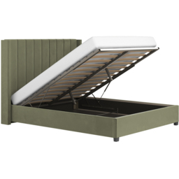 Flair Tiggy King Size Khaki Velvet Ottoman Bed with Winged Headboard - Green - Wilko - thumbnail 4