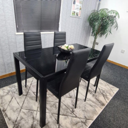 Kosy Koala 4 Seater Glass and Faux Leather Dining Set Black - Size: 96 x 40 x 40cm - Portland - Wilko - thumbnail 6