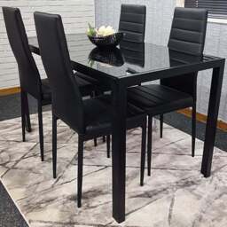 Kosy Koala 4 Seater Glass and Faux Leather Dining Set Black - Size: 96 x 40 x 40cm - Portland - Wilko