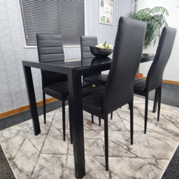 Kosy Koala 4 Seater Glass and Faux Leather Dining Set Black - Size: 96 x 40 x 40cm - Portland - Wilko - thumbnail 4