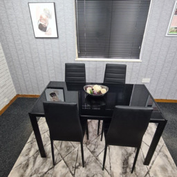 Kosy Koala 4 Seater Glass and Faux Leather Dining Set Black - Size: 96 x 40 x 40cm - Portland - Wilko - thumbnail 7