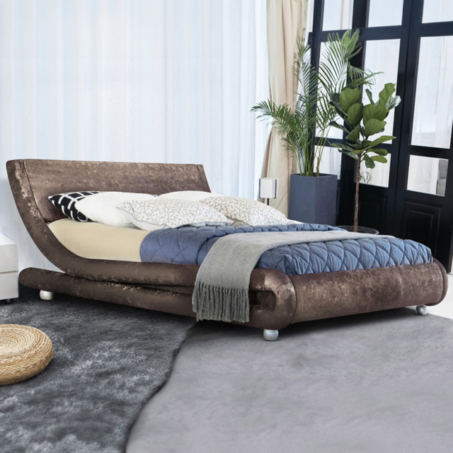 Brooklyn Modern Curved King Size Brown Crushed Velvet Bed Frame - Wilko - image 1