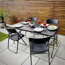 Garden Gear 4 Seater Rattan and Wood Effect Folding Plastic Dining Set Black - Wilko - thumbnail 3