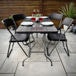 Garden Gear 4 Seater Rattan and Wood Effect Folding Plastic Dining Set Black - Wilko - thumbnail 6