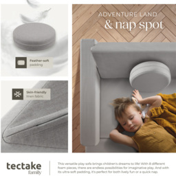 tectake Lilly Grey 8 Piece Thick Padding Kids Sofa with Removable Cover - Size: 56 x 160 x 80cm - Wilko - thumbnail 7