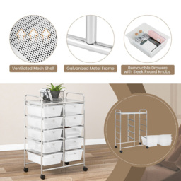 Costway 10 Drawer Clear Storage Rolling Cart - Size: 65.5 x 37 x 87cm - Wilko - thumbnail 7