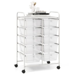 Costway 10 Drawer Clear Storage Rolling Cart - Size: 65.5 x 37 x 87cm - Wilko