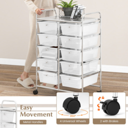 Costway 10 Drawer Clear Storage Rolling Cart - Size: 65.5 x 37 x 87cm - Wilko - thumbnail 6