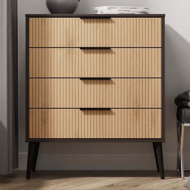 Crowndale Hong Kong 4 Drawer Slatt Effect and Graphite Chest of Drawers Ready Assembled - Slatt Effect & Graphite - Wilko - image 1