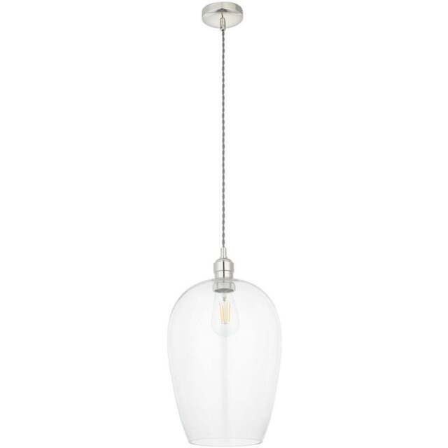 Merano Livorno Clear Glass Bright Nickel Plate Pendant Ceiling Lamp - Size: 25 x 25 x 167.5cm - Grey - Wilko - image 1