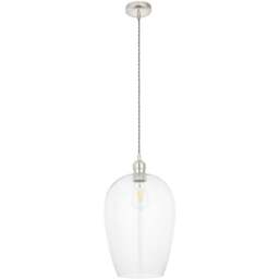 Merano Livorno Clear Glass Bright Nickel Plate Pendant Ceiling Lamp - Size: 25 x 25 x 167.5cm - Grey - Wilko